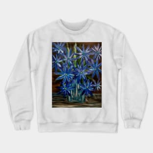 Lovely blue abstract flowers in a glass Vass Crewneck Sweatshirt